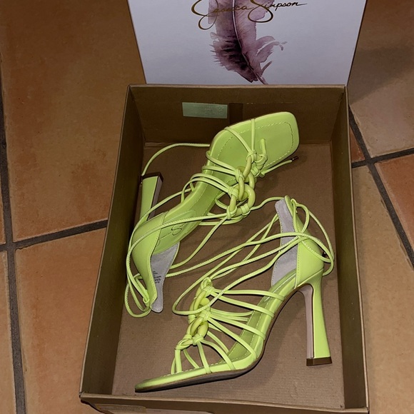 Jessica Simpson Achaia Daquiri Green Italia Nappa Lace Up Crisscross Heels NEW - Picture 2 of 14